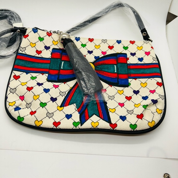 NWT Brighton Bag Holiday Love & Joy Crossbody Pouch Artsy Rainbow Hearts Purse - Picture 9 of 13